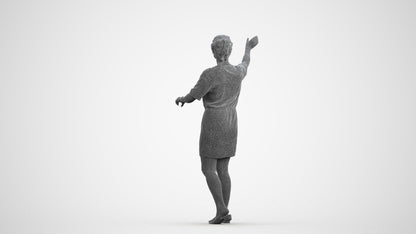 realistic 3D woman casual standing, scanned archviz people for Blender and 3ds Max, wireframe front view