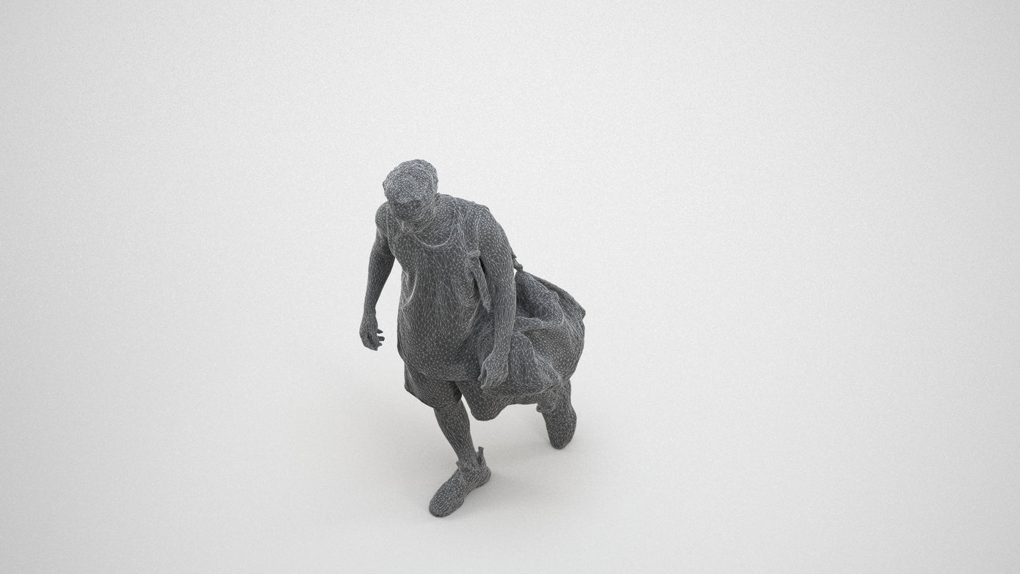 3D people model man sport, scanned human for 3ds Max rendering, wireframe three-quarter view
