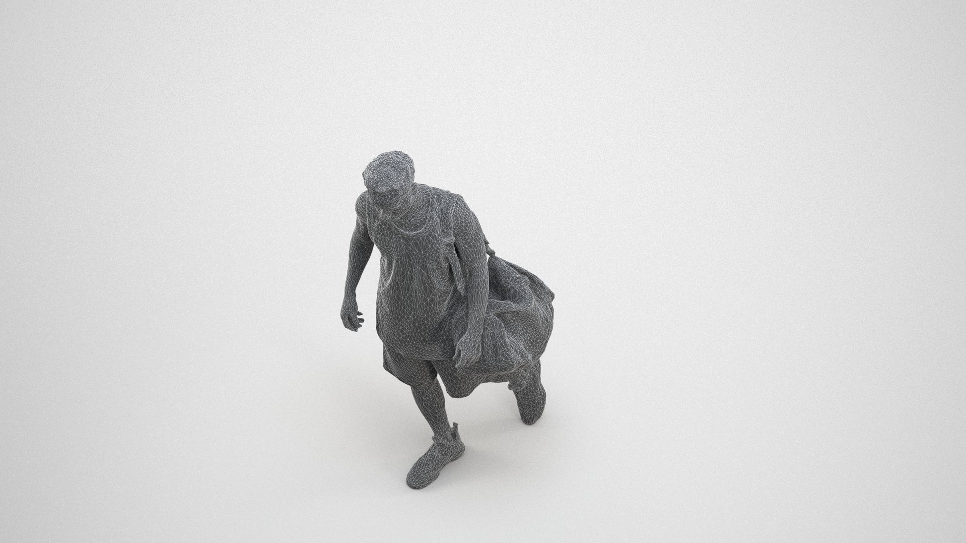 3D people model man sport, scanned human for 3ds Max rendering, wireframe three-quarter view