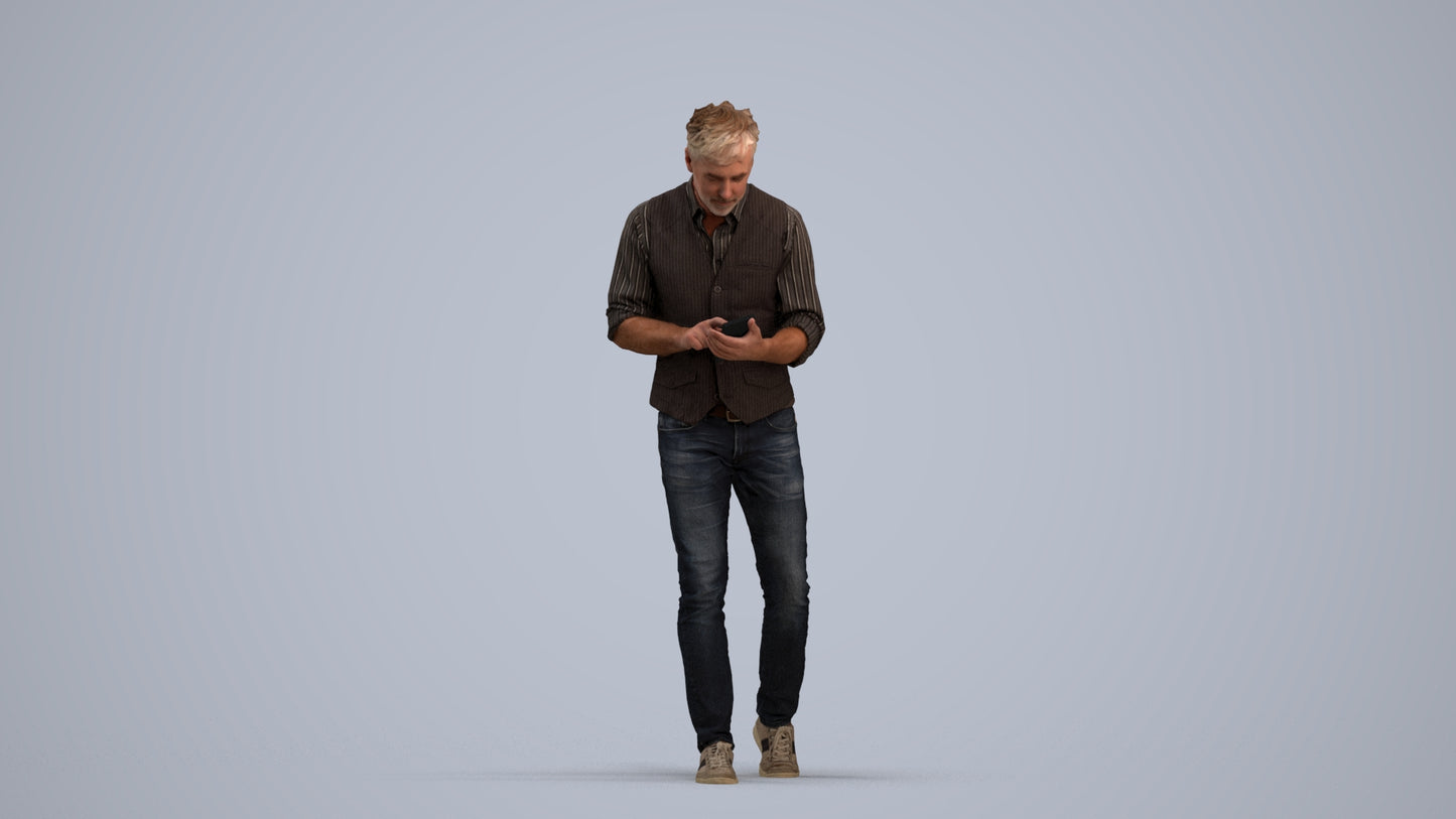 scanned 3D man casual walking, photogrammetry people for Enscape and V-Ray, standing pose render