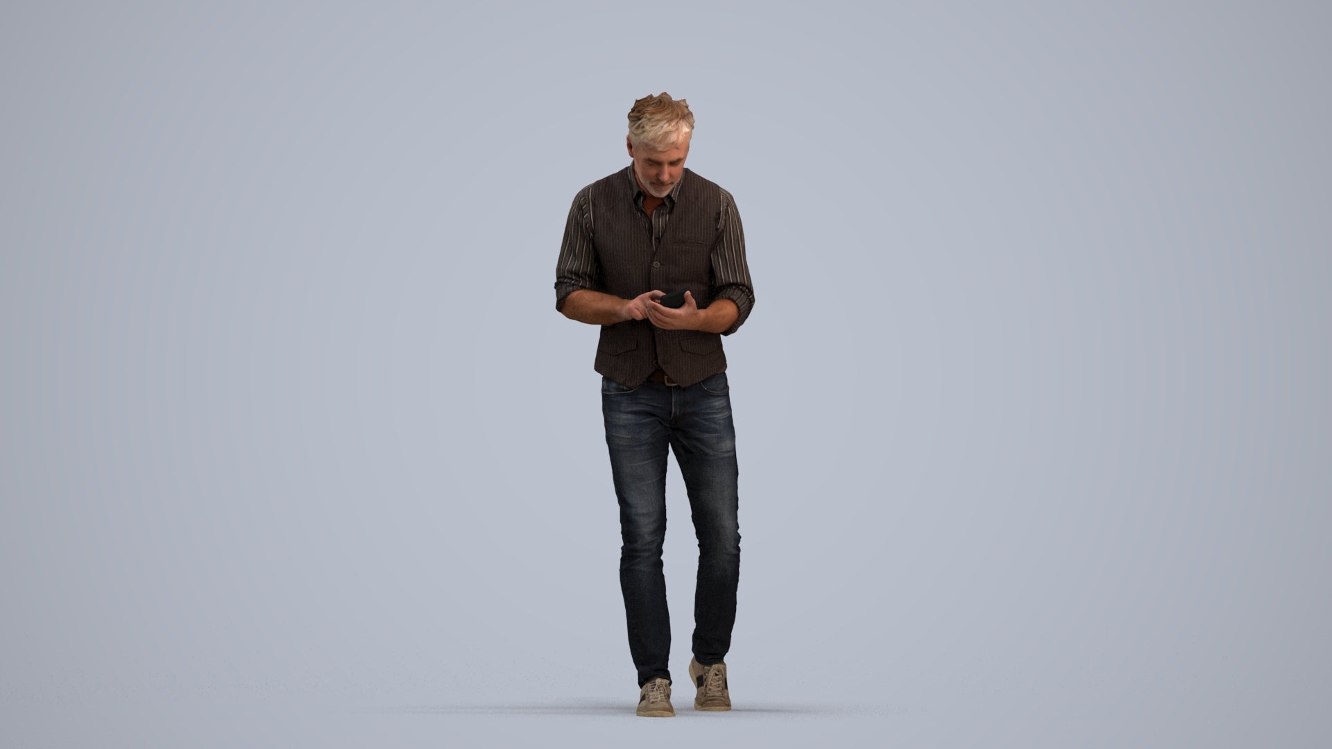 scanned 3D man casual walking, photogrammetry people for Enscape and V-Ray, standing pose render