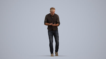 scanned 3D man casual walking, photogrammetry people for Enscape and V-Ray, standing pose render