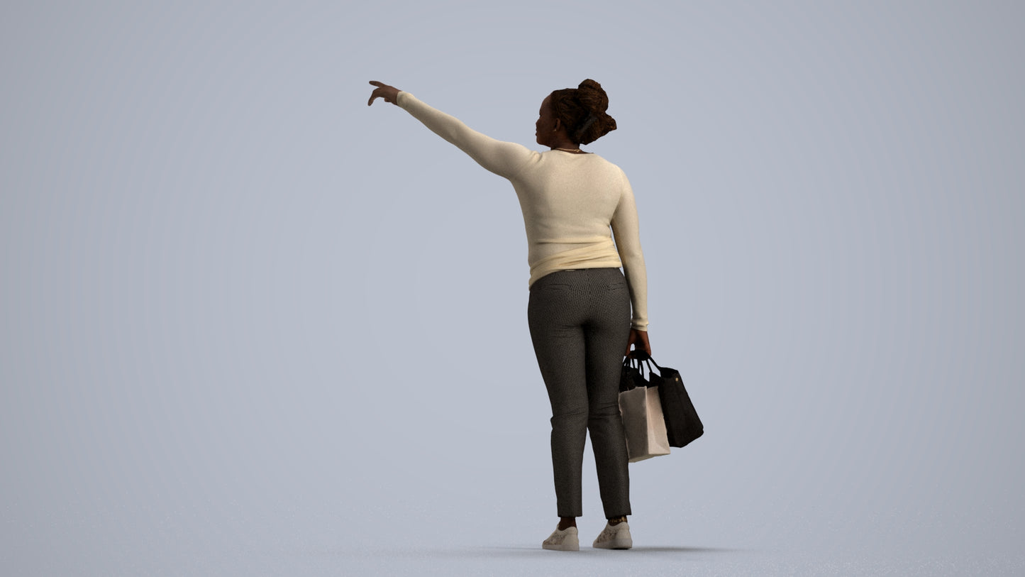 3D scanned woman standing casual, photorealistic archviz people for Enscape and SketchUp, front view render