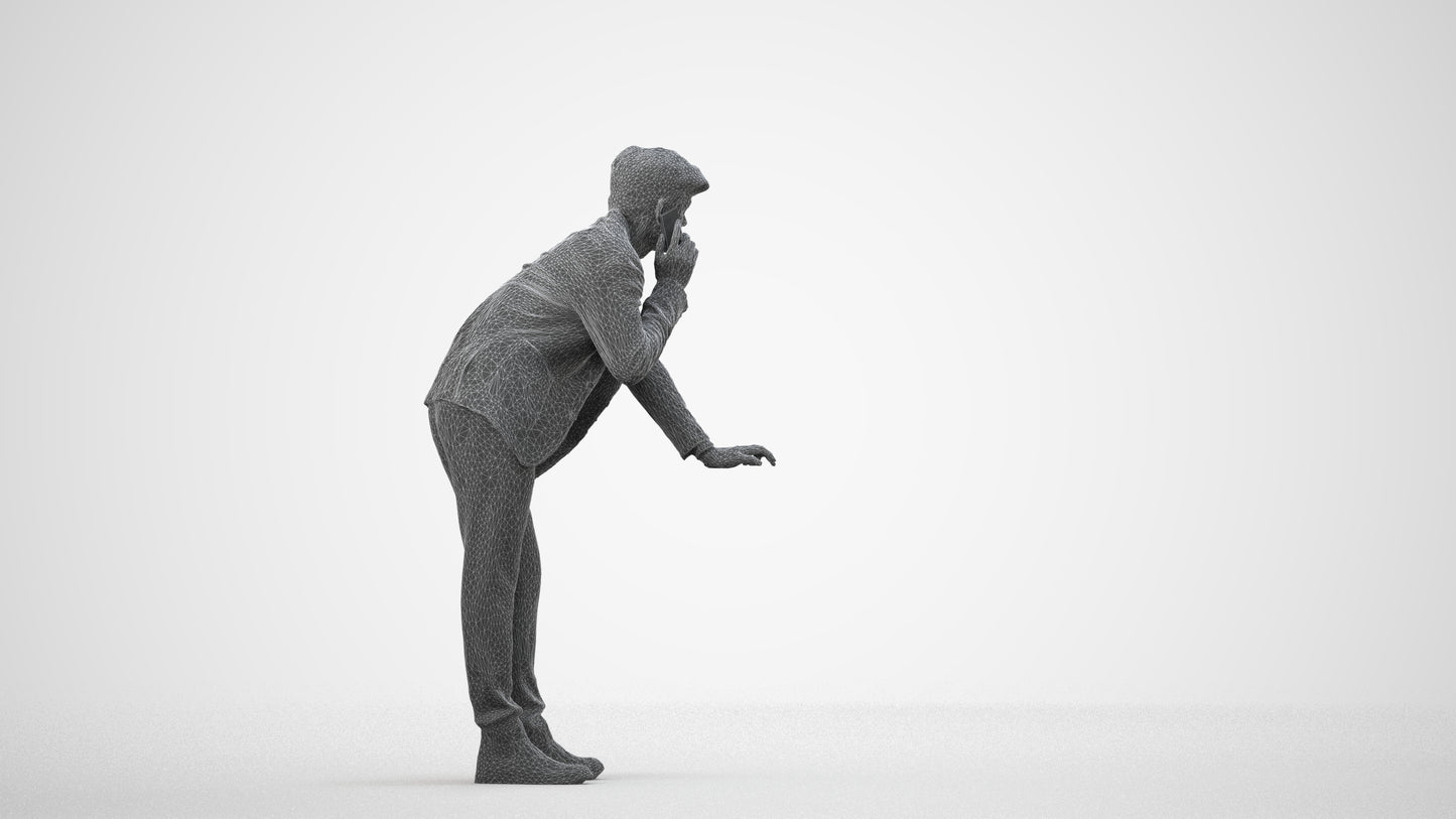 realistic 3D man business, scanned archviz people for Blender and 3ds Max, wireframe side view