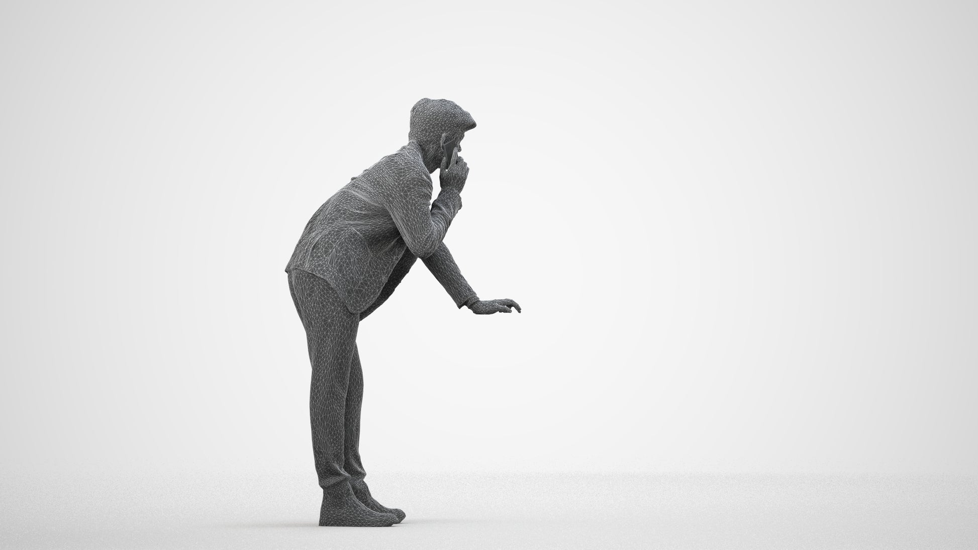 realistic 3D man business, scanned archviz people for Blender and 3ds Max, wireframe side view
