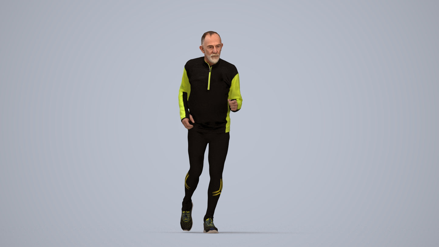 realistic 3D senior man sport, scanned archviz people for Blender and 3ds Max, top-down view render