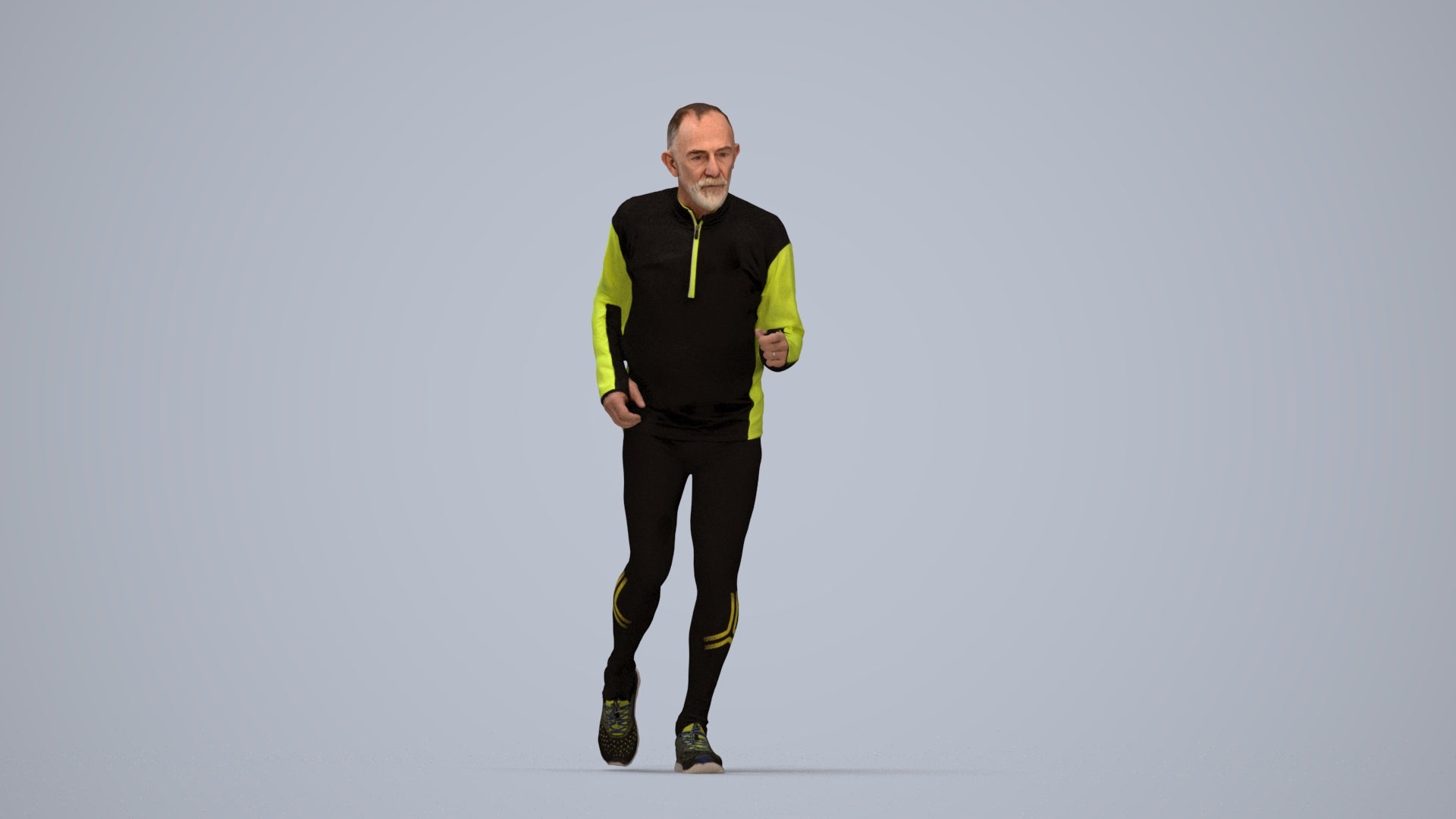 realistic 3D senior man sport, scanned archviz people for Blender and 3ds Max, top-down view render