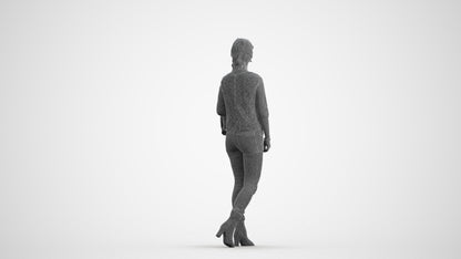 3D people model woman casual walking, scanned human for 3ds Max rendering, wireframe front view