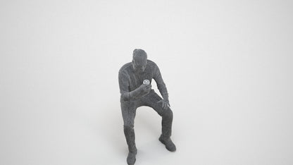 realistic 3D people man casual sitting, render-ready for V-Ray and Corona, FBX OBJ, wireframe three-quarter view