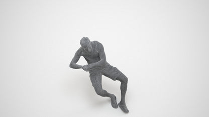 3D scanned man sitting casual, photorealistic archviz people for Enscape and SketchUp, wireframe three-quarter view