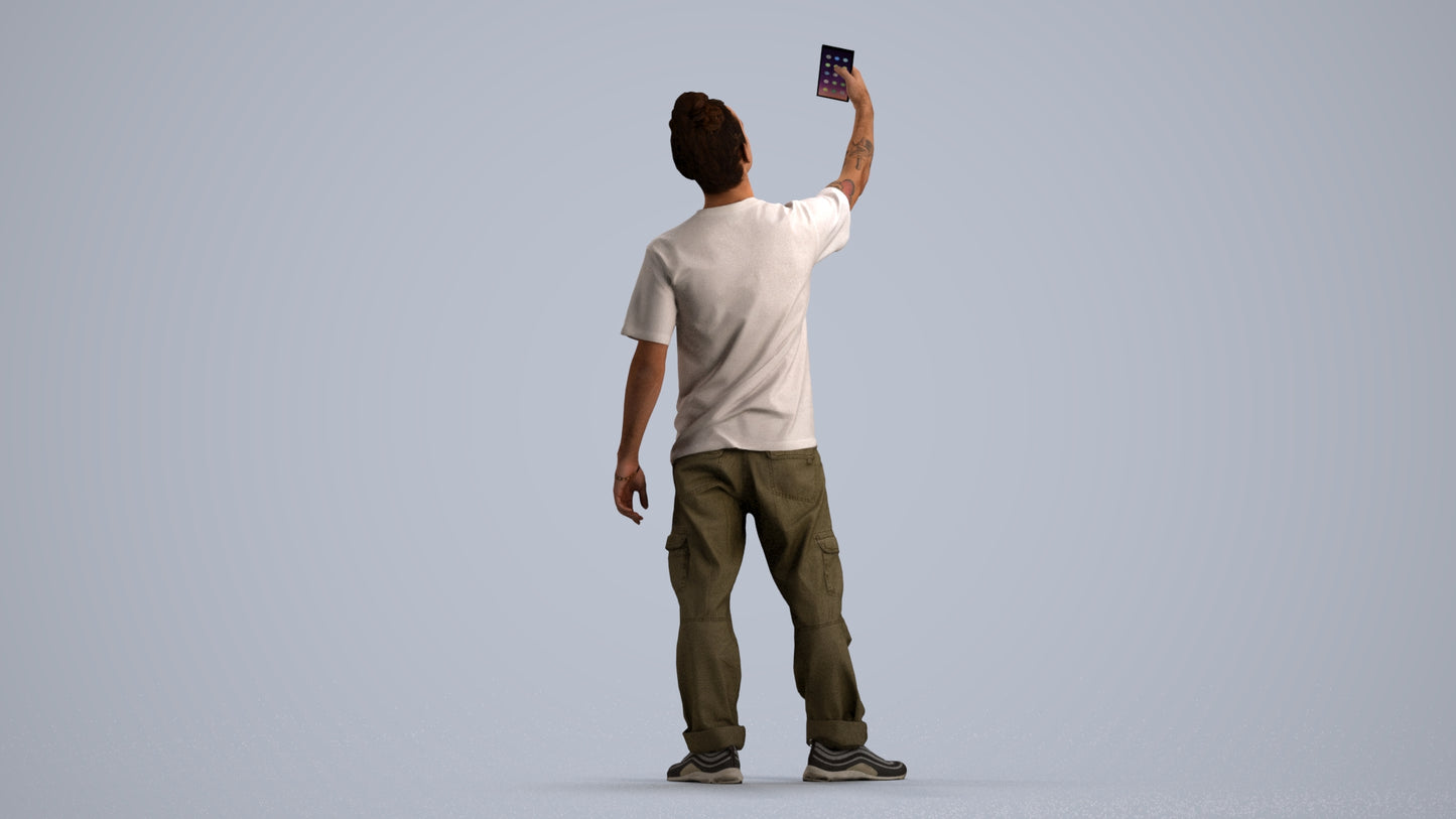 3D human model man casual standing, photogrammetry scanned person for archviz, front view render