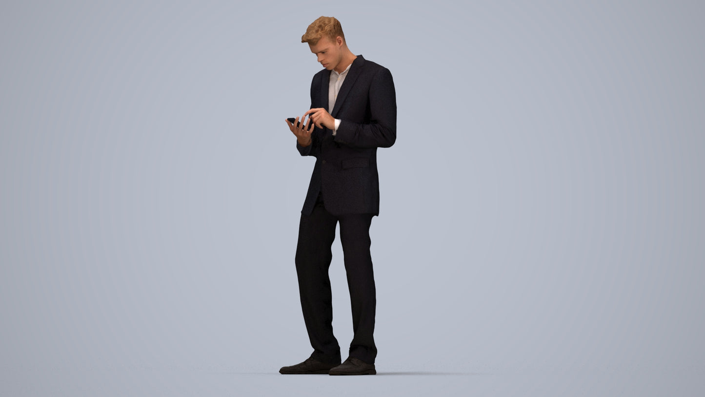 realistic 3D human man business, archviz people FBX OBJ for Blender, top-down view render
