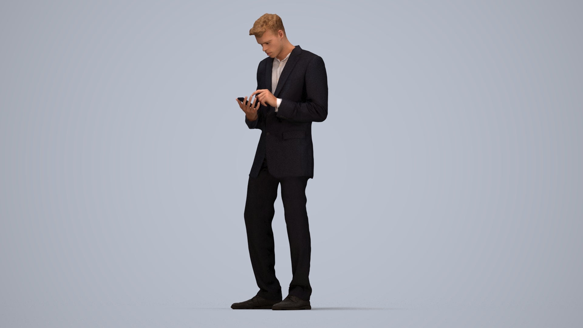 realistic 3D human man business, archviz people FBX OBJ for Blender, top-down view render
