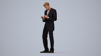 realistic 3D human man business, archviz people FBX OBJ for Blender, top-down view render