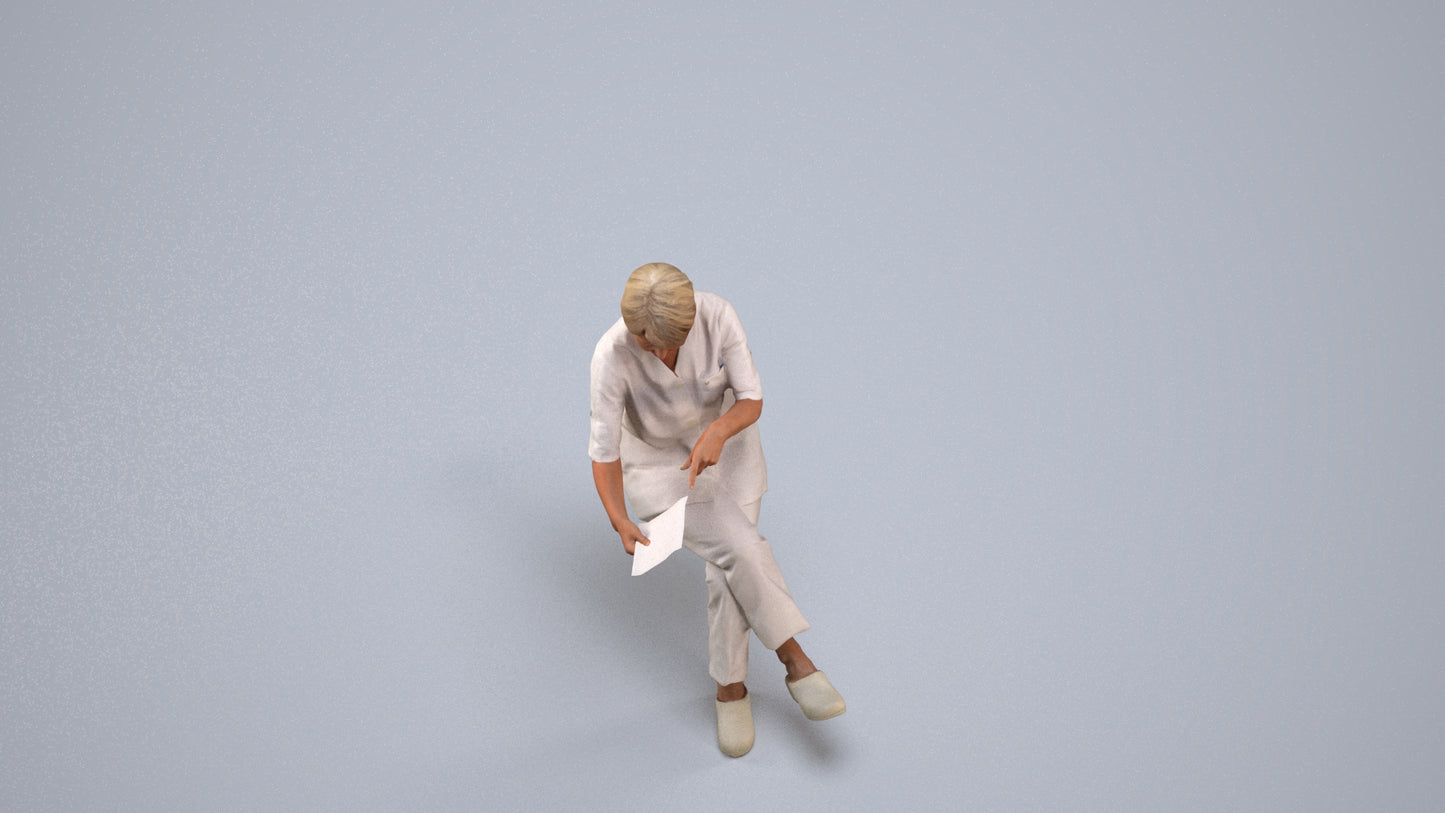realistic 3D senior woman medical, scanned archviz people for Blender and 3ds Max, back view render