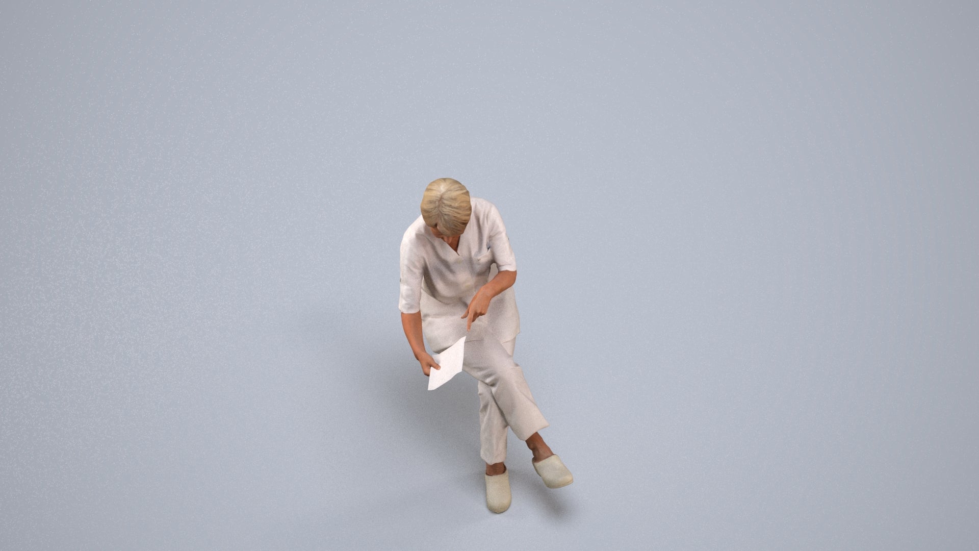 realistic 3D senior woman medical, scanned archviz people for Blender and 3ds Max, back view render