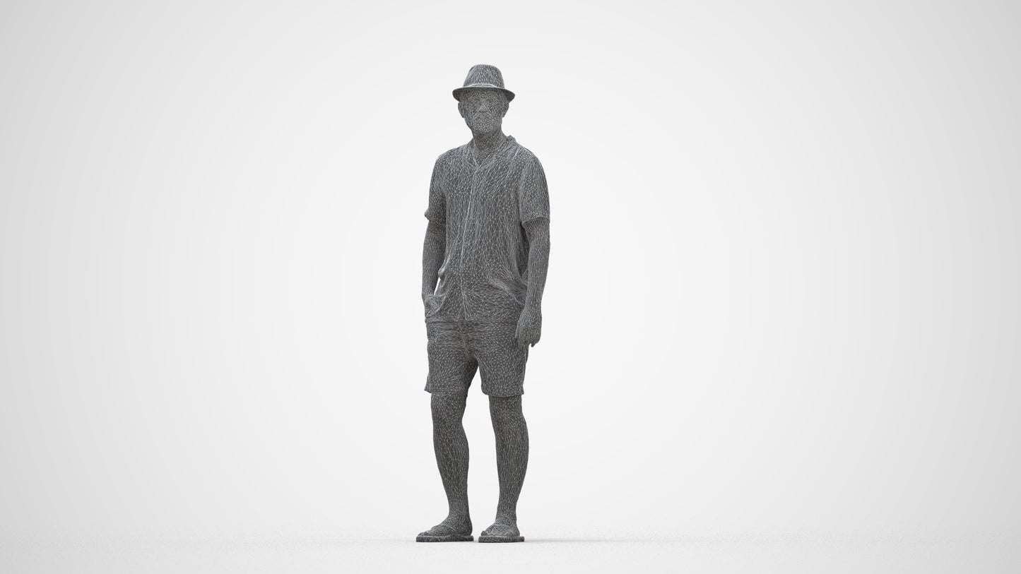 scanned 3D man standing, photogrammetry people for Enscape and V-Ray, wireframe back view