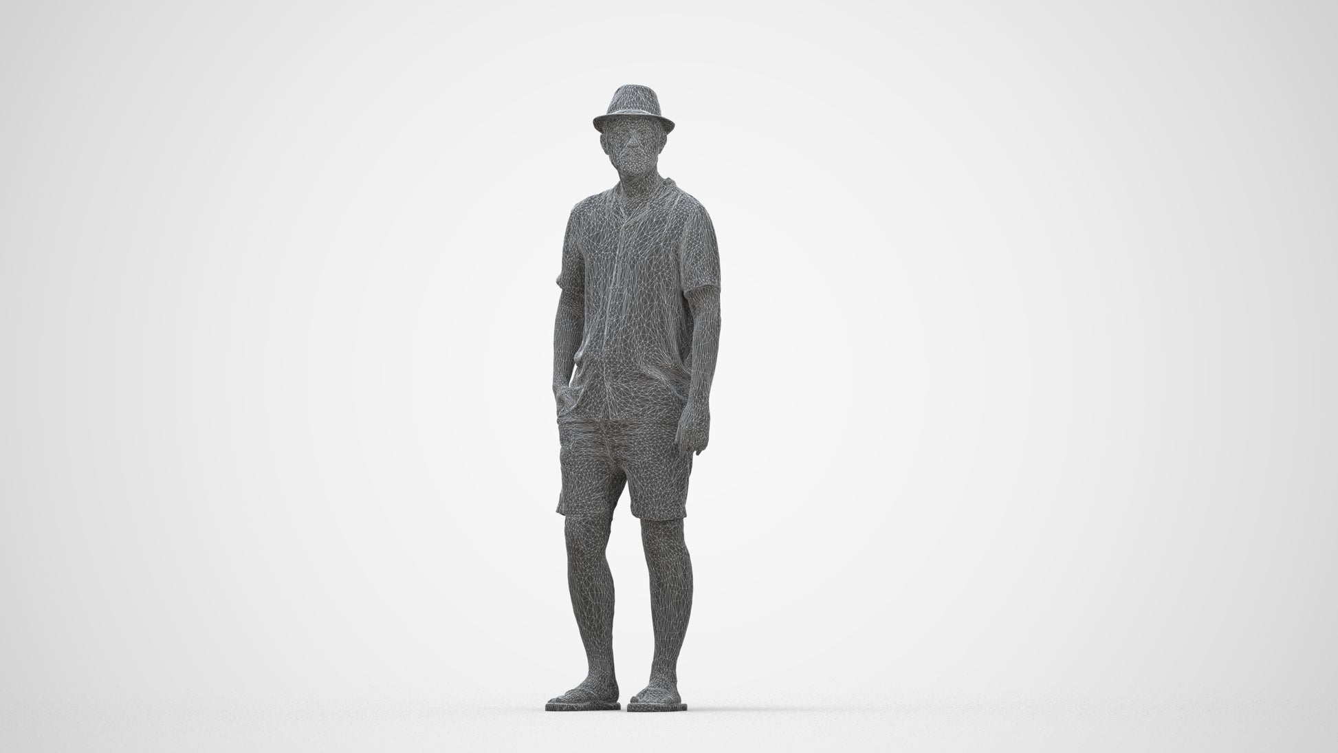 scanned 3D man standing, photogrammetry people for Enscape and V-Ray, wireframe back view