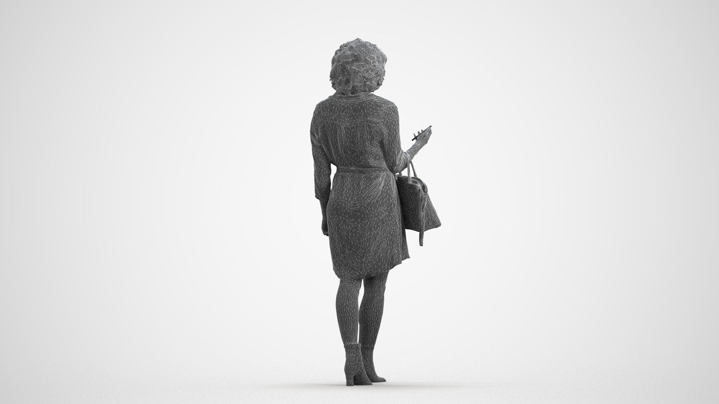 photogrammetry 3D woman casual walking, realistic human model archviz FBX, wireframe front view