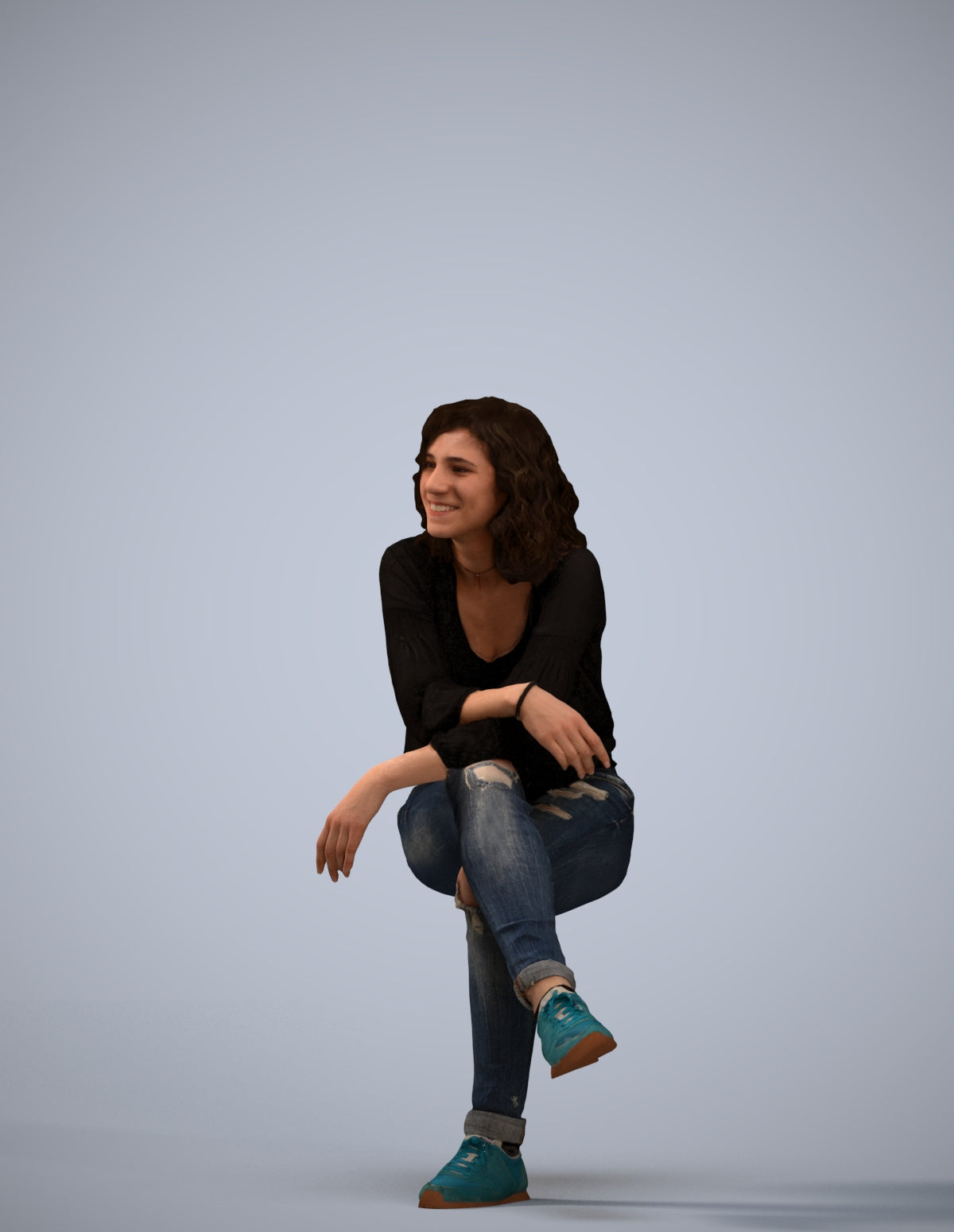 photogrammetry 3D woman casual sitting, realistic human model archviz FBX