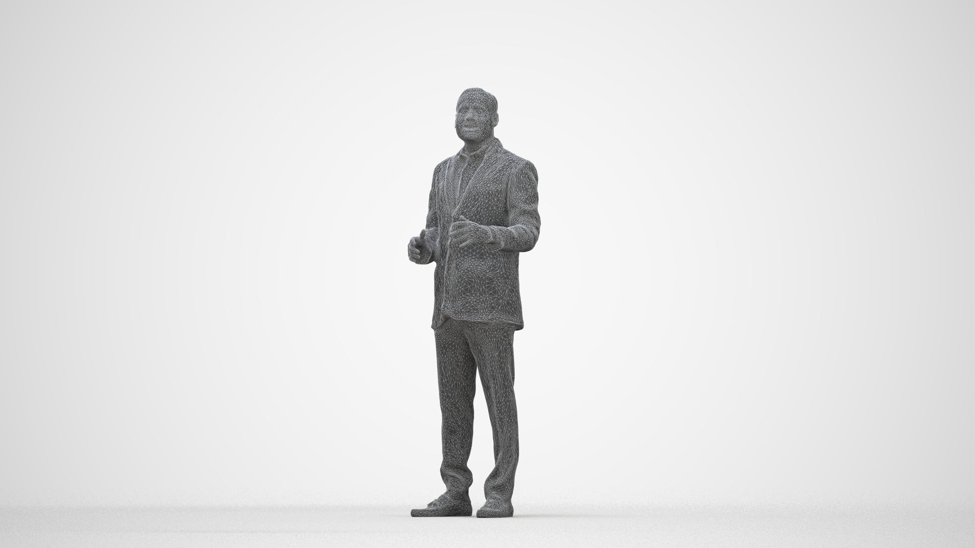3D scanned man standing formal, photorealistic archviz people for Enscape and SketchUp, wireframe back view