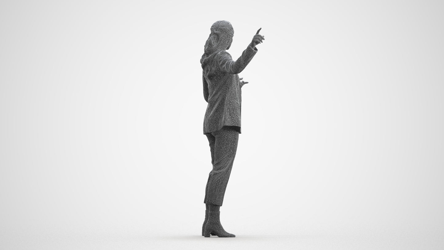 3D human model woman business, photogrammetry scanned person for archviz, wireframe front view