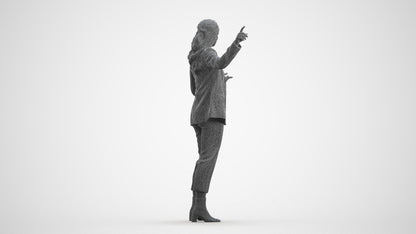 3D human model woman business, photogrammetry scanned person for archviz, wireframe front view