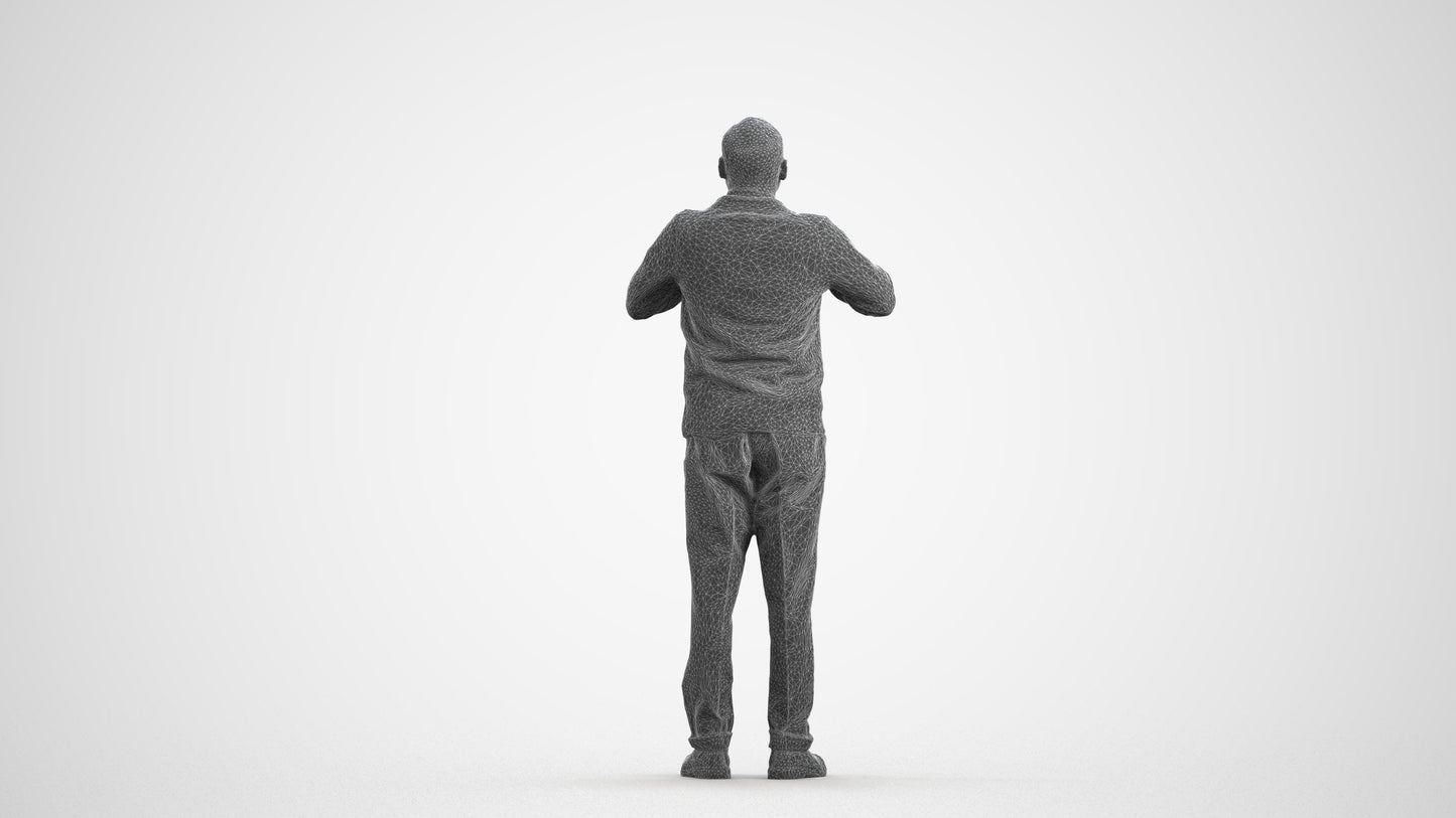 3D people model man business standing, scanned human for 3ds Max rendering, wireframe front view