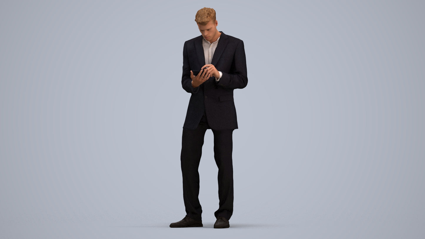 realistic 3D human man business, archviz people FBX OBJ for Blender, standing pose render