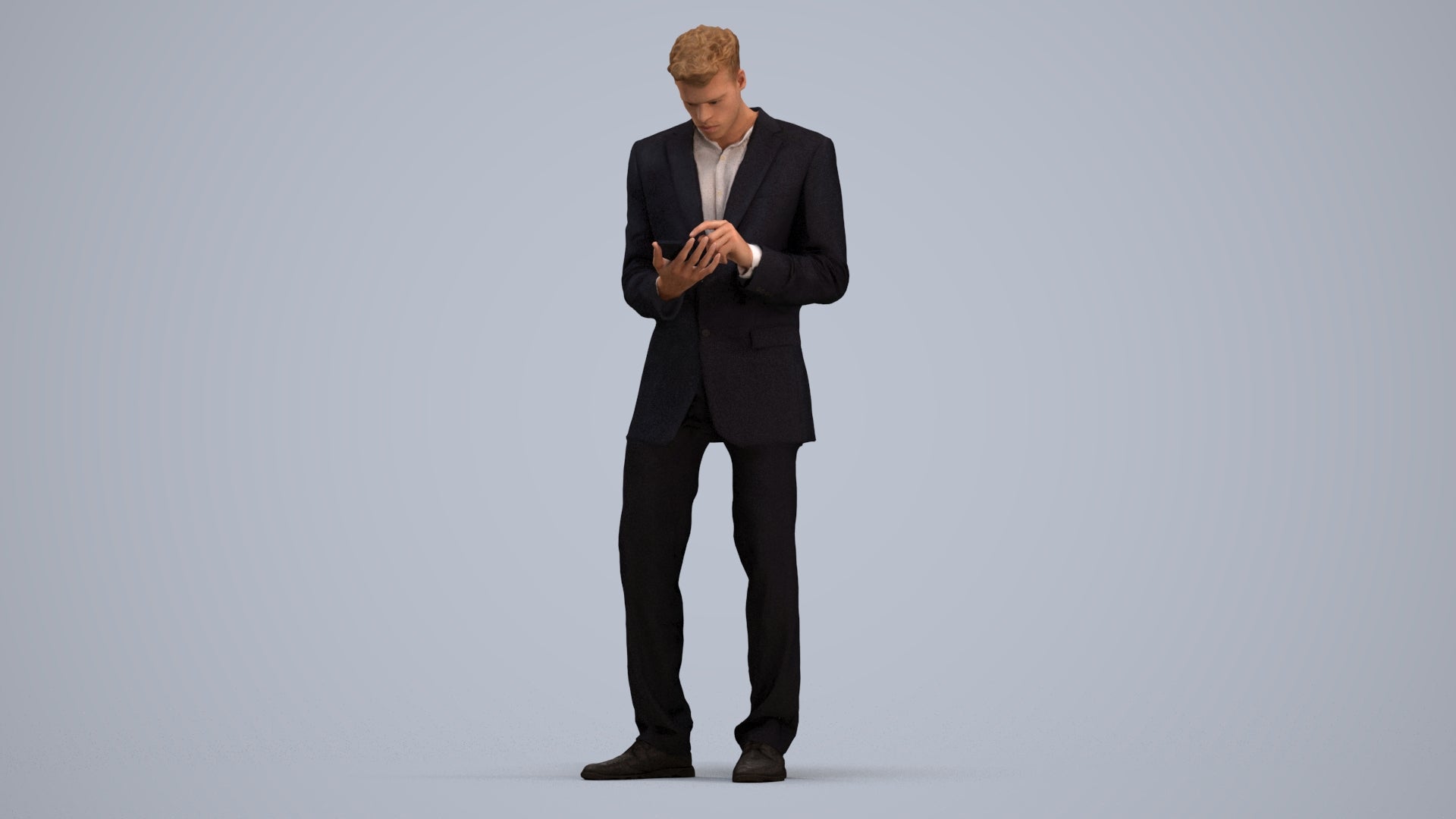 realistic 3D human man business, archviz people FBX OBJ for Blender, standing pose render