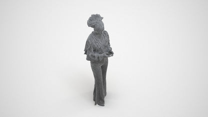 3D human model woman casual standing, photogrammetry scanned person for archviz, wireframe three-quarter view
