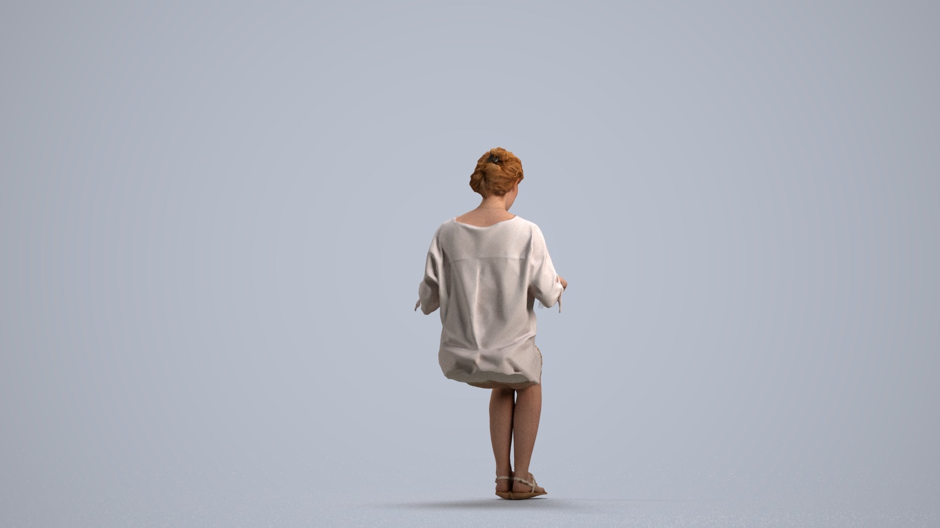 realistic 3D human woman casual sitting, archviz people FBX OBJ for Blender, front view render