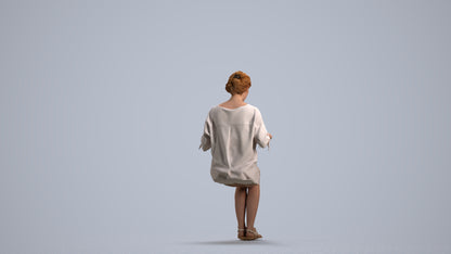 realistic 3D human woman casual sitting, archviz people FBX OBJ for Blender, front view render