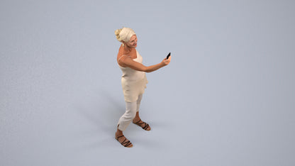 3D human model senior woman casual standing, photogrammetry scanned person for archviz, back view render