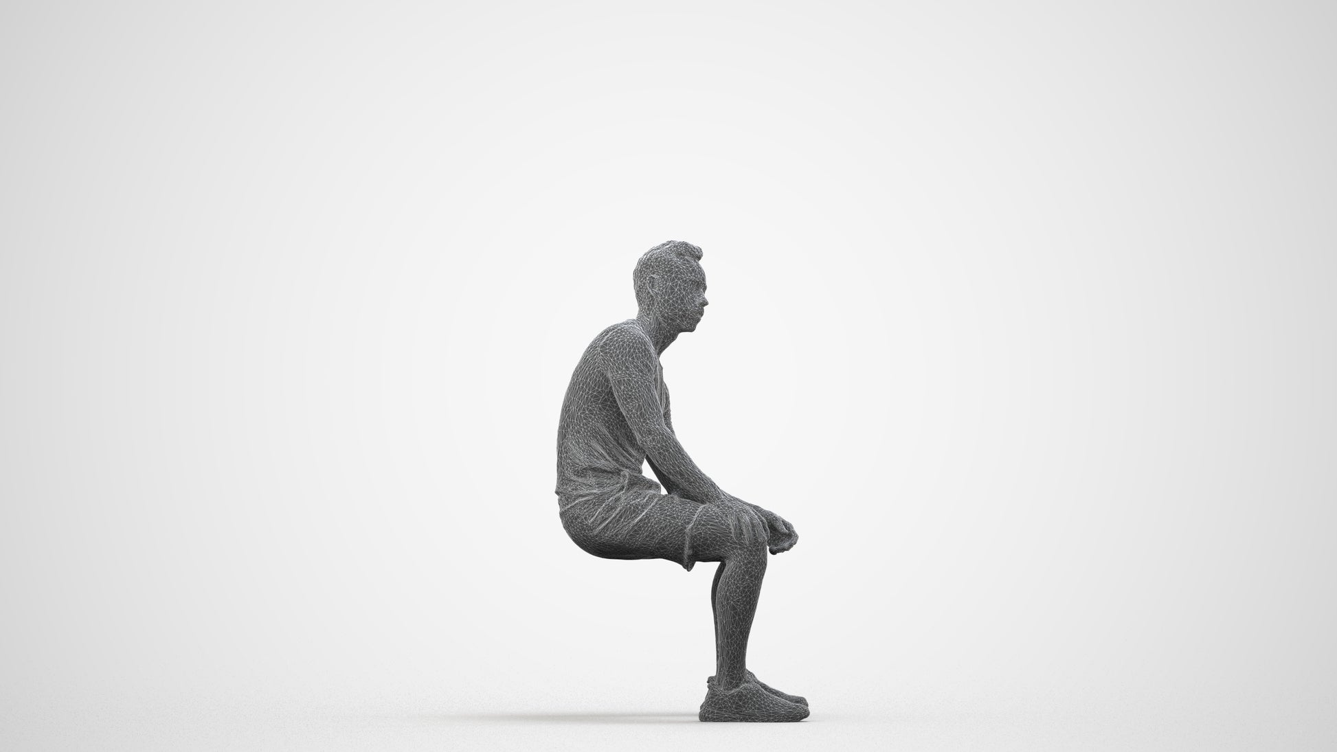 realistic 3D human man casual sitting, archviz people FBX OBJ for Blender, wireframe side view