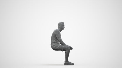 realistic 3D human man casual sitting, archviz people FBX OBJ for Blender, wireframe side view