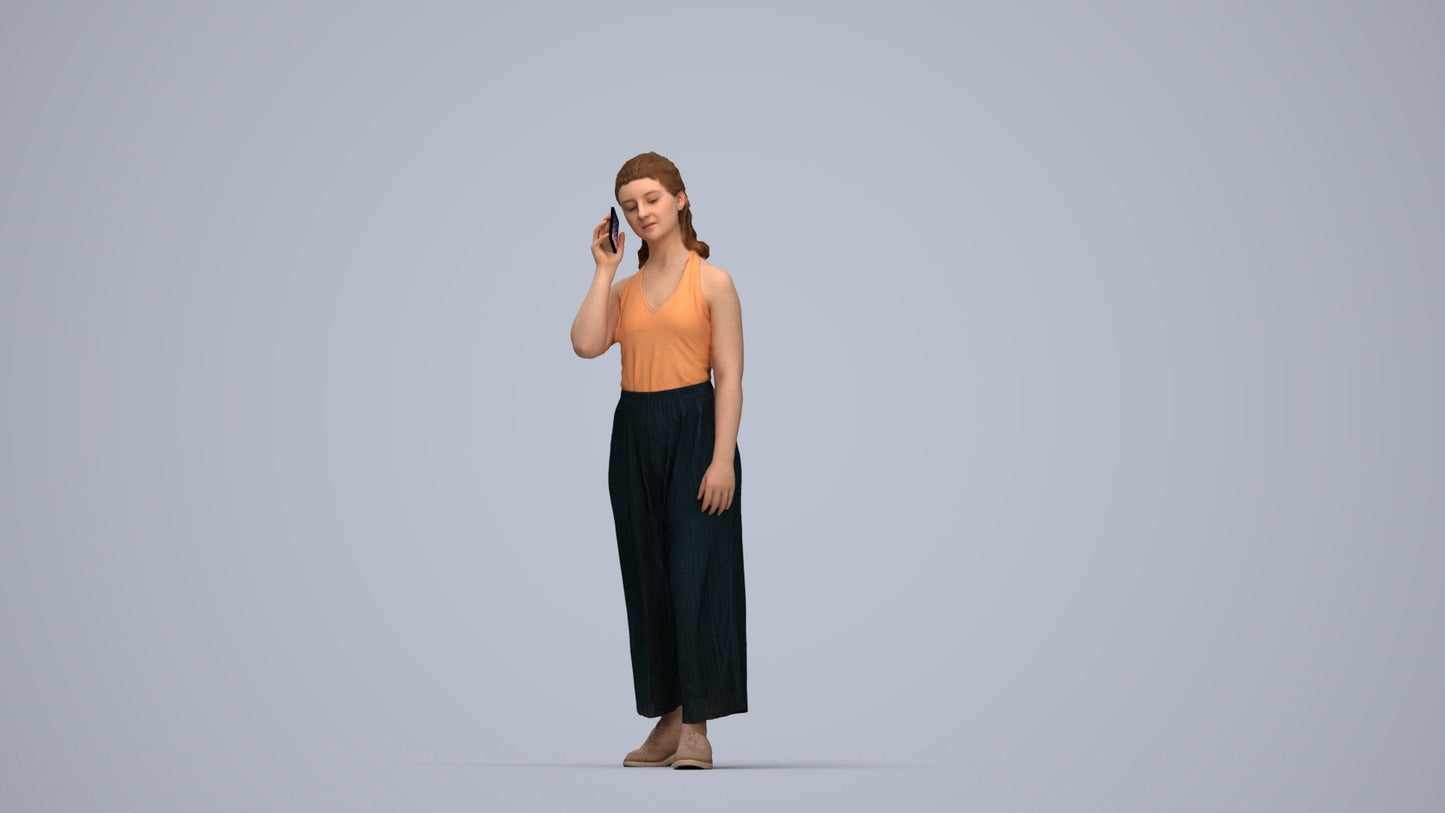 scanned 3D girl casual kids, photogrammetry people for Enscape and V-Ray, top-down view render
