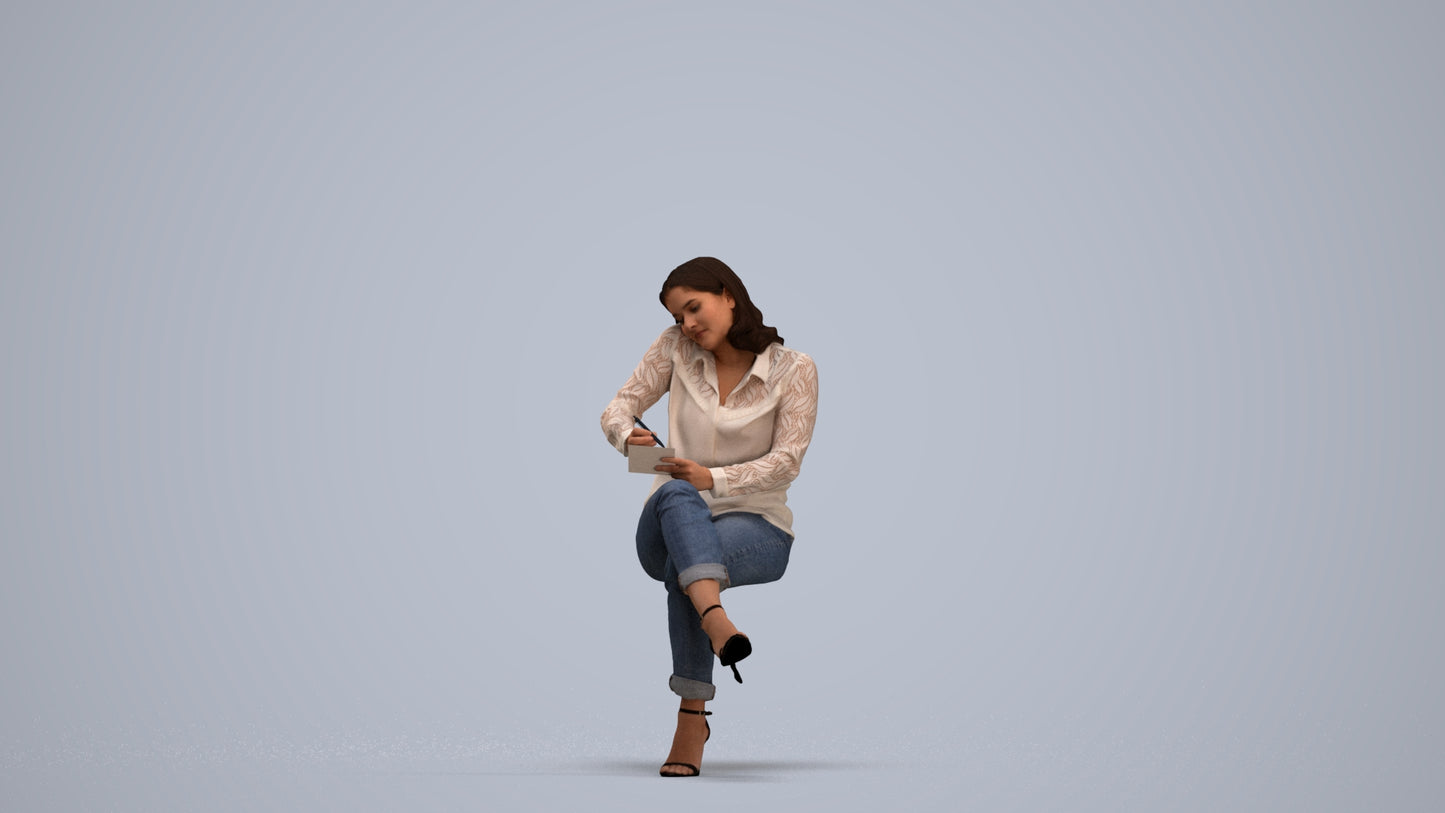 realistic 3D human woman casual sitting, archviz people FBX OBJ for Blender, standing pose render