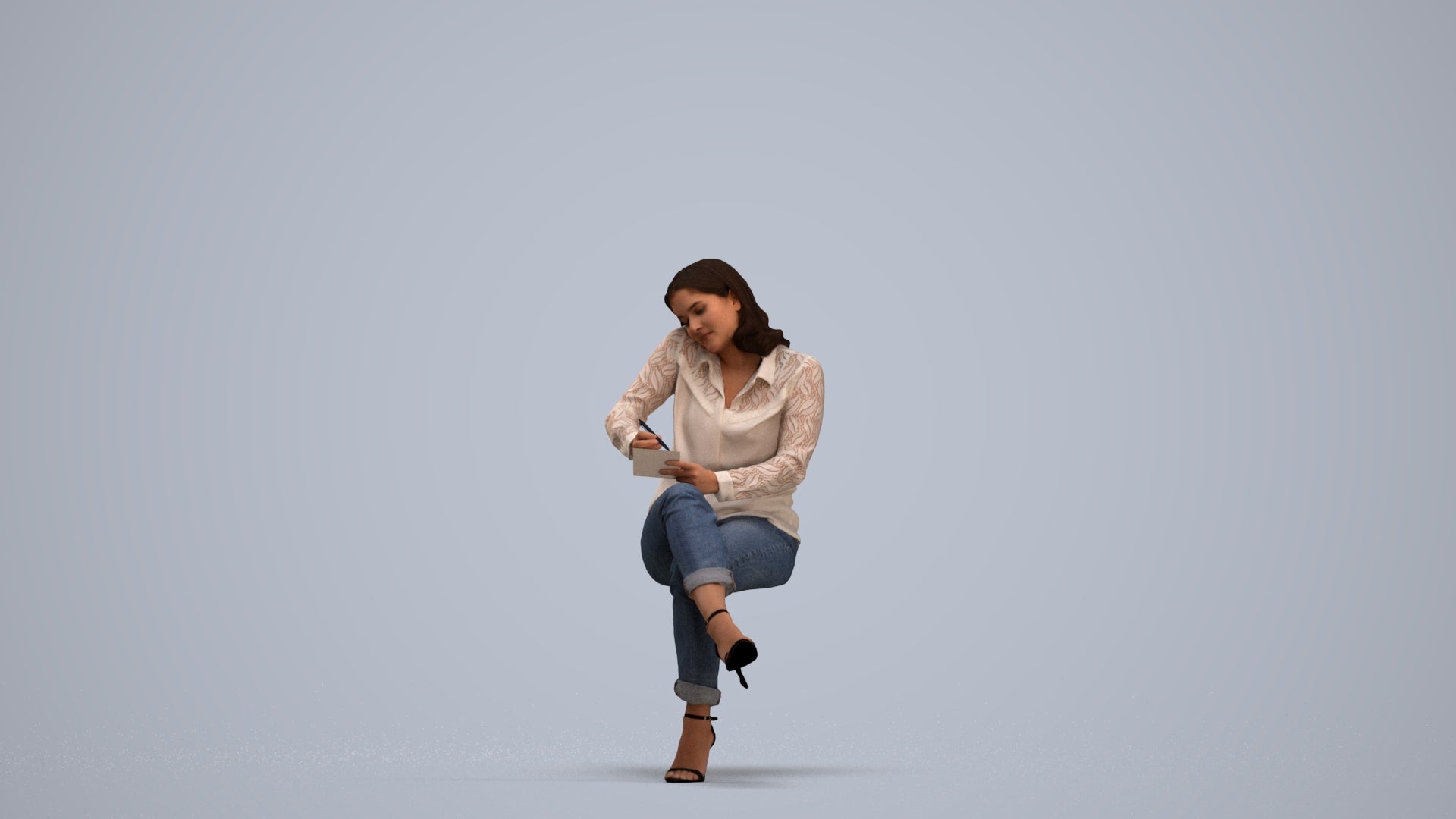 realistic 3D human woman casual sitting, archviz people FBX OBJ for Blender, standing pose render