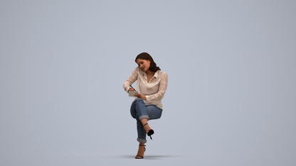 realistic 3D human woman casual sitting, archviz people FBX OBJ for Blender, standing pose render
