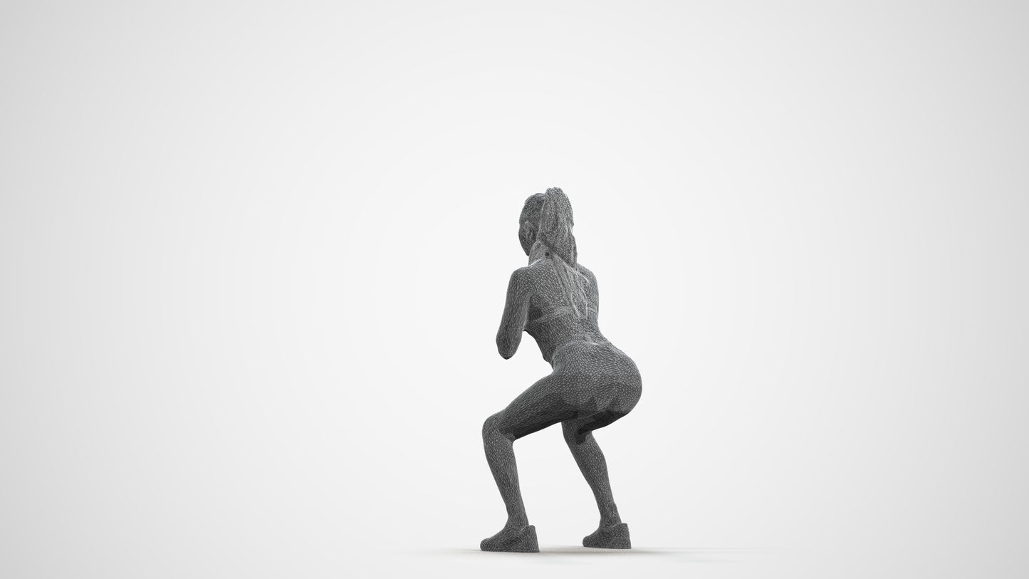 scanned 3D woman sport, photogrammetry people for Enscape and V-Ray, wireframe front view