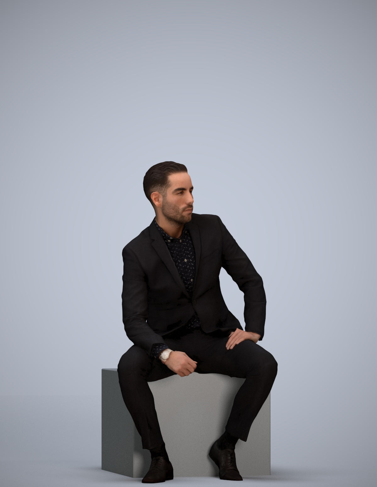 realistic 3D man formal sitting, scanned archviz people for Blender and 3ds Max