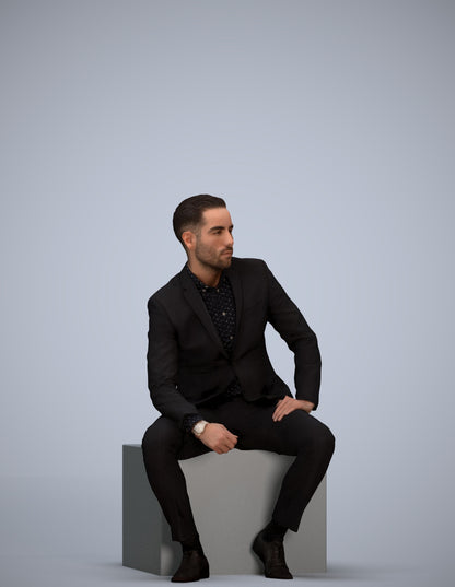realistic 3D man formal sitting, scanned archviz people for Blender and 3ds Max