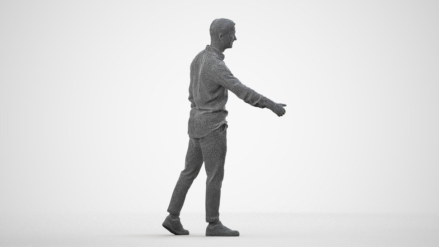 realistic 3D people man casual mix, render-ready for V-Ray and Corona, FBX OBJ, wireframe side view