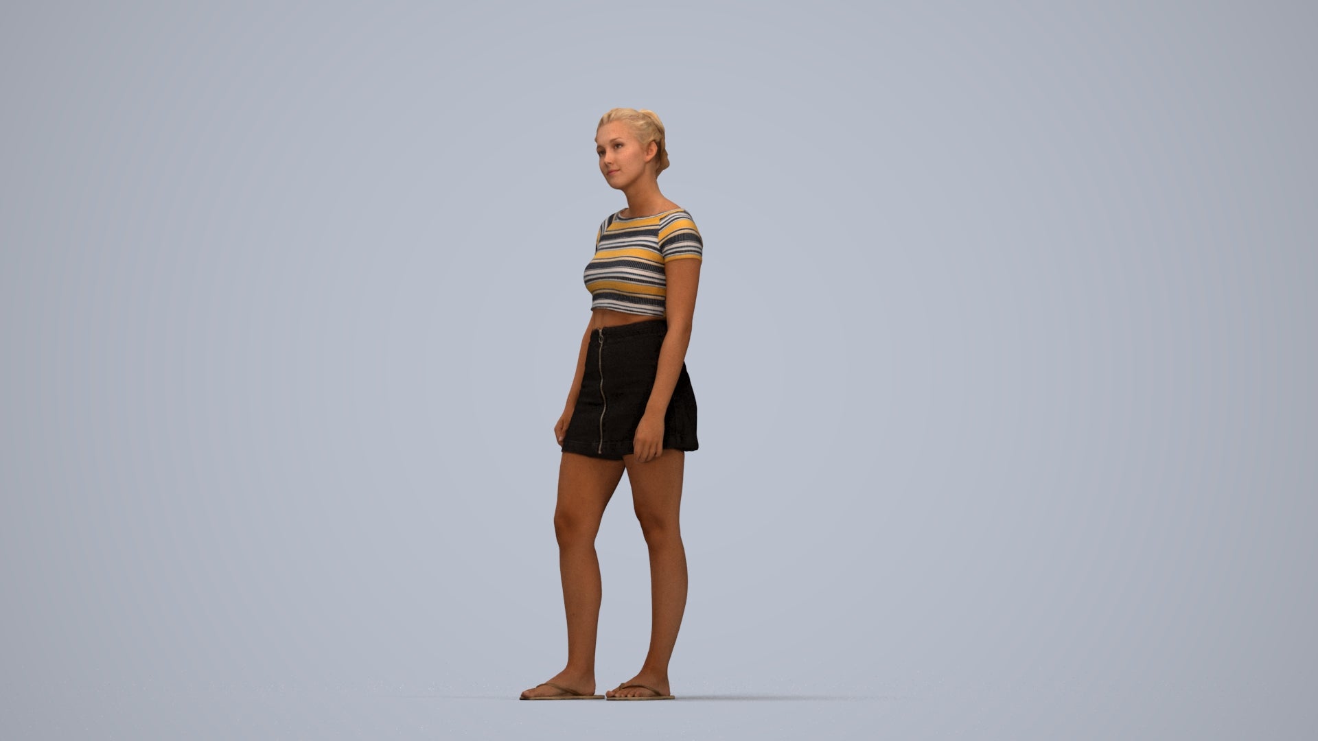 3D people model woman casual standing, scanned human for 3ds Max rendering, top-down view render