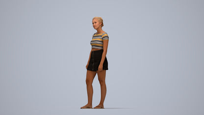 3D people model woman casual standing, scanned human for 3ds Max rendering, top-down view render