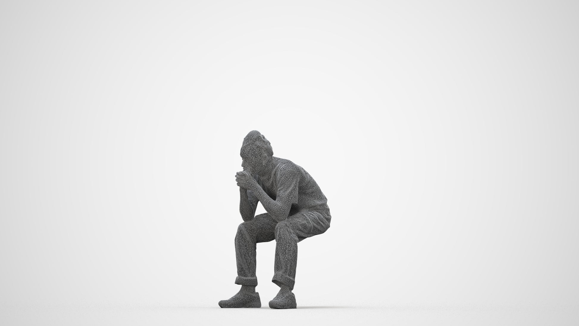 realistic 3D man casual sitting, scanned archviz people for Blender and 3ds Max, wireframe back view