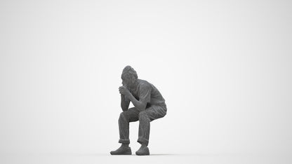 realistic 3D man casual sitting, scanned archviz people for Blender and 3ds Max, wireframe back view