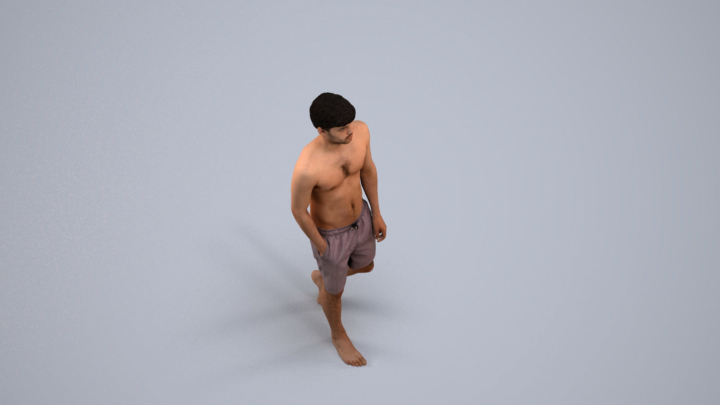 scanned 3D man pool, photogrammetry people for Enscape and V-Ray, back view render