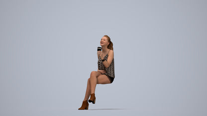 photogrammetry 3D girl casual sitting, realistic human model archviz FBX, top-down view render